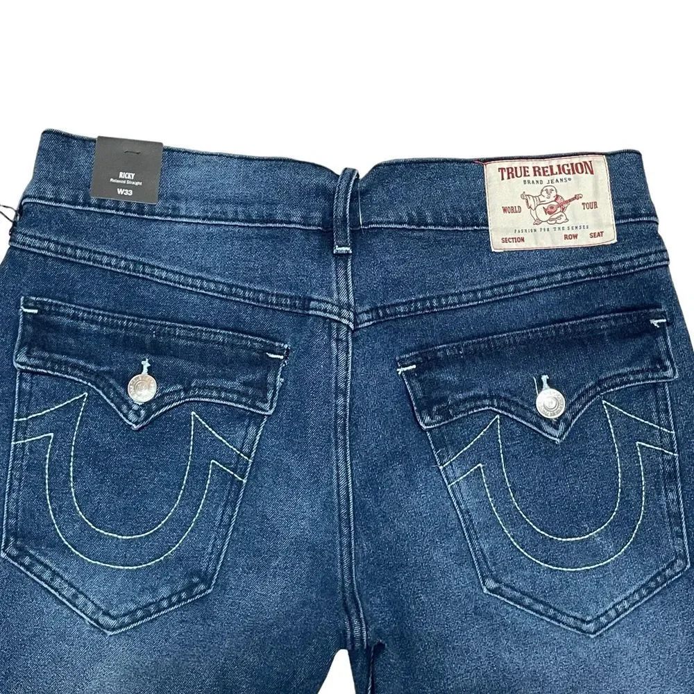 New True Religion‎ Ricky Flap Relaxed Straight Men's Jean Denim Shorts Waist 33